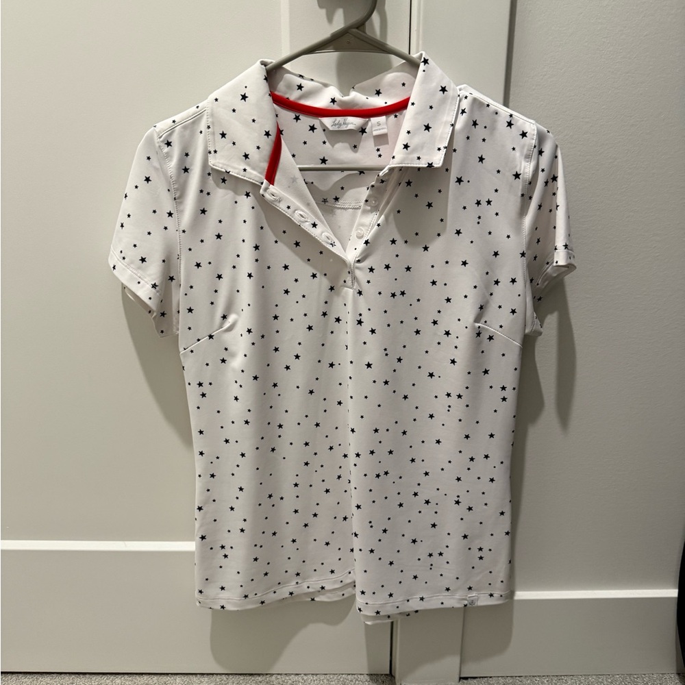 White Star Print Polo Shirt Lady Hagen golf shirt